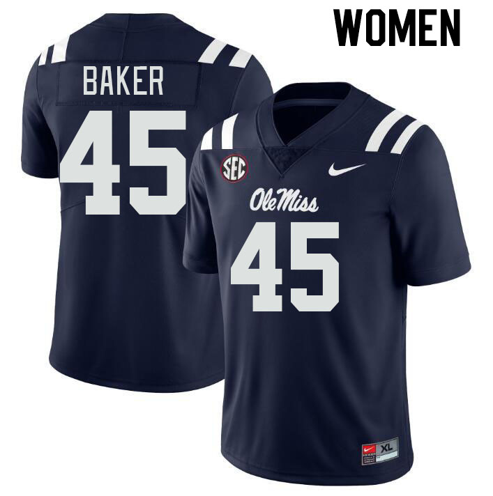 Women #45 Mike Baker Ole Miss Rebels College Football Jerseys Stitched-Navy